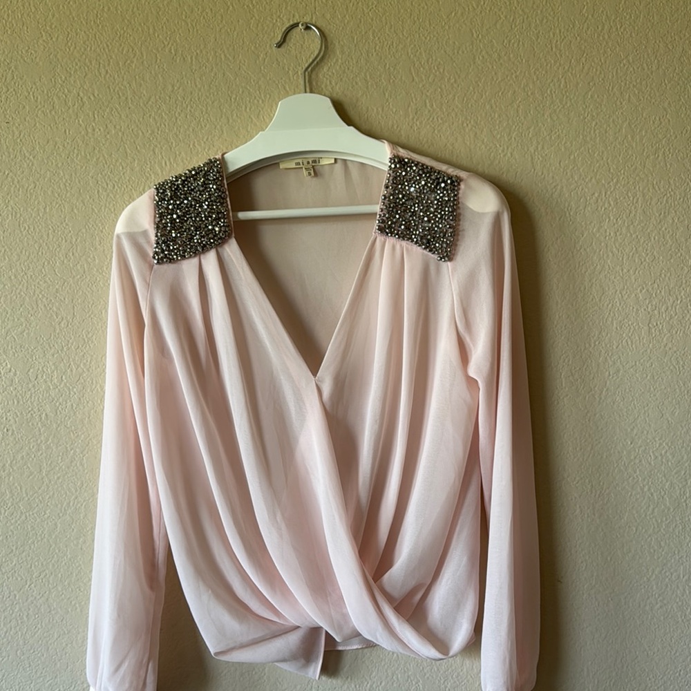 Miami Pink Embellished Wrap Blouse